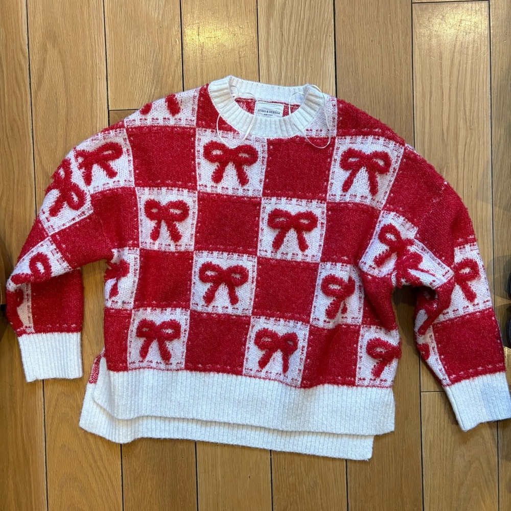 SoHo & Stella bows sweater coquette red white size XS
